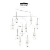 Link 10-Light Blown Glass Mobile Chandelier in Sterling, Clear Glass with White Threading, Standard by Hubbardton Forge