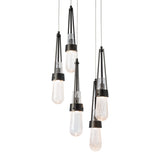 Link 5-Light Blown Glass Pendant, shown in Oil Rubbed Bronze, Clear Bubble Glass, Standard, by Hubbardton Forge
