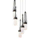 Link 5-Light Blown Glass Pendant, shown in Oil Rubbed Bronze, Clear Bubble Glass, Standard, by Hubbardton Forge