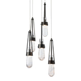 Link 5-Light Blown Glass Pendant, shown in Oil Rubbed Bronze, Clear Glass with White Threading, Standard, by Hubbardton Forge