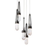 Link 5-Light Blown Glass Pendant, shown in Oil Rubbed Bronze, Clear Glass with White Threading, Standard, by Hubbardton Forge