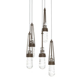 Link 5-Light Blown Glass Pendant in Bronze, Clear Glass with White Threading, Long by Hubbardton Forge