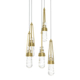 Link 5-Light Blown Glass Pendant in Modern Brass, Clear Glass with White Threading, Long by Hubbardton Forge