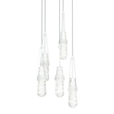 Link 5-Light Blown Glass Pendant in White, Clear Glass with White Threading, Long by Hubbardton Forge