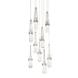 Link 9-Light Blown Glass Chandelier, shown in Sterling, Clear Glass with White Threading, Standard, by Hubbardton Forge