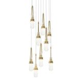 Link 9-Light Blown Glass Chandelier in Modern Brass, Clear Bubble Glass, Standard by Hubbardton Forge