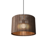Living Hinges Wide Drum Pendant By Accord Lighting, Finish: American Walnut, ,| Casa Di Luce Lighting