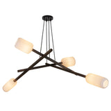 Locus Chandelier by Cerno in dark stained walnut with black metal accents, black cord and enamel white glass