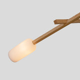 Locus Chandelier by Cerno - white oak arm and hand-blown enamel white glass shade detail