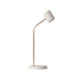 Lola Ceramic Table Lamp by Geo Contemporary with a White ceramic head and base on a slender copper stem