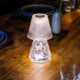 Lola Lux Table Lamp - lit on a wooden table