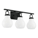Mansfield 24-inch 3-light Matte Black Vanity Light with Opal Glass Shades