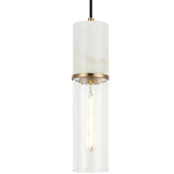 Marmor Pendant Light Large Aged Gold Brass White Marble By Matteo - Front View