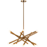 Matchstix Chandelier Large Aged Gold Brass Opal Glass By Matteo - Front View3