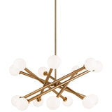 Matchstix Chandelier Large Aged Gold Brass Opal Glass By Matteo - Front View