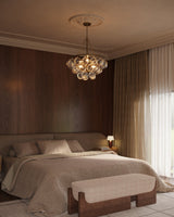 Matte Black/Clear Ribbed Glass 24inch Faye Chandelier by Alora Lighting in Bedroom