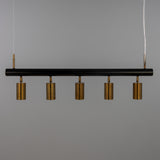 Matte Black and Antique Brass Watson Five Light Linear Island Pendant by Mullan Lighting