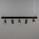 Matte Black and Antique Silver Watson Five Light Linear Island Pendant by Mullan Lighting