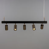 Matte Black and Antique Silver Watson Five Light Linear Island Pendant by Mullan Lighting