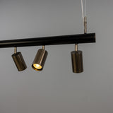 Matte Black and Antique Silver Watson Five Light Linear Island Pendant by Mullan Lighting Detail view