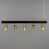 Matte Black and Polished Brass Watson Five Light Linear Island Pendant by Mullan Lighting