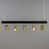 Matte Black and Polished Brass Watson Five Light Linear Island Pendant by Mullan Lighting