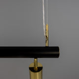 Matte Black and Polished Brass Watson Five Light Linear Island Pendant by Mullan Lighting Detail view