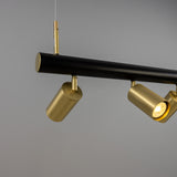 Matte Black and Satin Brass Watson Five Light Linear Island Pendant by Mullan Lighting Detail view