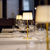 Matte Gold Poldina Classic Portable Table Lamp by Zafferano in Restaurant
