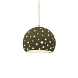 Matte Green-Beige Twisted Cord Perforated Small Globe Pendant by Justice Design