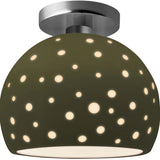 Matte Green Brushed Nickel Perforated Medium Globe Semi- Flush by Justice Design