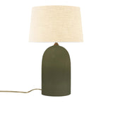 Matte Green Cream Linen Fabric Ceramic Tall Kava Table Lamp with Fabric Shade by Justice Design
