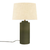 Matte Green Cream Linen Fabric Ceramic Tower Table Lamp with Fabric Shade by Justice Design