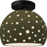 Matte Green Matte Black Perforated Medium Globe Semi- Flush by Justice Design