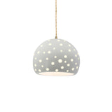 Matte White-Beige Twisted Cord Perforated Small Globe Pendant by Justice Design