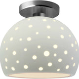 Matte White Brushed Nickel Perforated Medium Globe Semi- Flush by Justice Design
