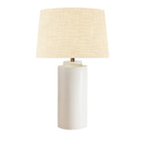 Matte White Cream Linen Fabric Ceramic Tower Table Lamp with Fabric Shade by Justice Design