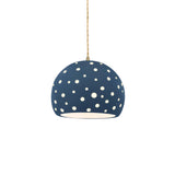 Midnight Sky-Beige Twisted Cord Perforated Small Globe Pendant by Justice Design