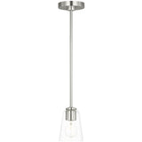 Miles One Light Mini Clear Glass Pendant Brushed Nickel By Generation Lighting - Front View2