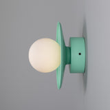 Mint Turquoise Aosta Brass Disc Bathroom Wall Light by Mullan Lighting