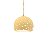 Muted Yellow-Beige Twisted Cord Perforated Small Globe Pendant by Justice Design