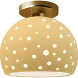 Muted Yellow Brushed Brass Perforated Medium Globe Semi- Flush by Justice Design