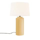 Muted Yellow Cream Linen Fabric Ceramic Tower Table Lamp with Fabric Shade by Justice Design