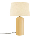 Muted Yellow White Linen Fabric Ceramic Tower Table Lamp with Fabric Shade by Justice Design