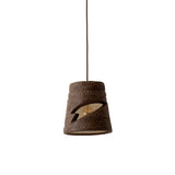 Myst Ceramic Pendant Light by Geo Contemporary in Desert textured ceramic with a brown cord
