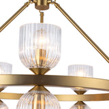 Nelly Chandelier Brushed Gold Clear Ribbed Glass By Alora - Detailed View