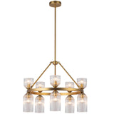 Nelly Chandelier Brushed Gold Clear Ribbed Glass By Alora - Front View