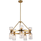 Nelly Chandelier Brushed Gold Clear Ribbed Glass By Alora - Side View