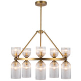 Nelly Chandelier Brushed Gold Clear Ribbed Glass By Alora