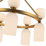 Nelly Chandelier Brushed Gold Glossy Ribbed Opal Glass By Alora - Detailed View